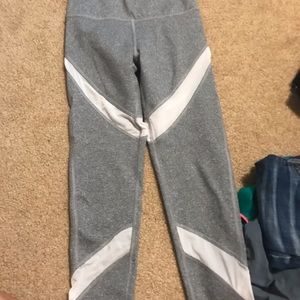 Grey and striped white mesh leggings